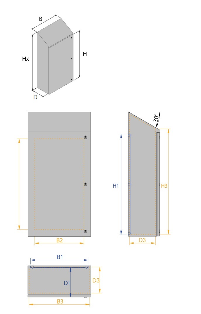 Tekening RVS Wandkast Hygienic RVS 304 en RVS 316